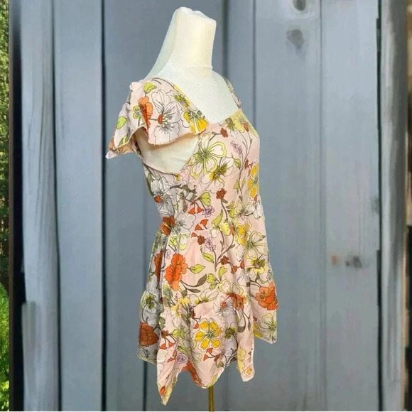 New Lottie & Holly B.O.G. COLLECTIVE Floral Dress Blush Pink Rust Ruffle Mini - Picture 6 of 10